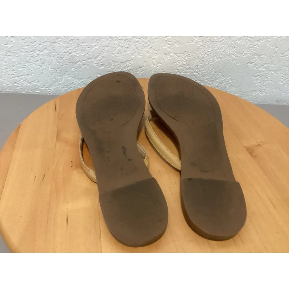 Tory Burch Leather Sandals Womens 7.5M Tan Brown Patent Leather Logo Thong